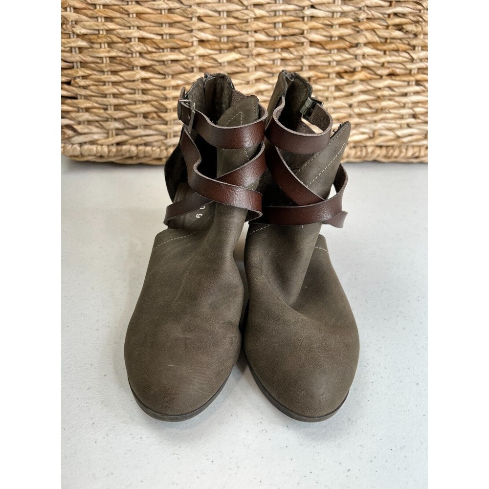 Madden Girl Women's Open Side Strap Buckle Ankle Boots Gray/Brown Heel Size 7